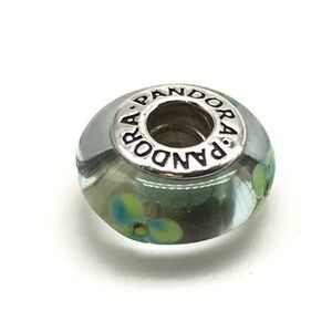 Pandora Green Blue Flowers Murano Glass Charm